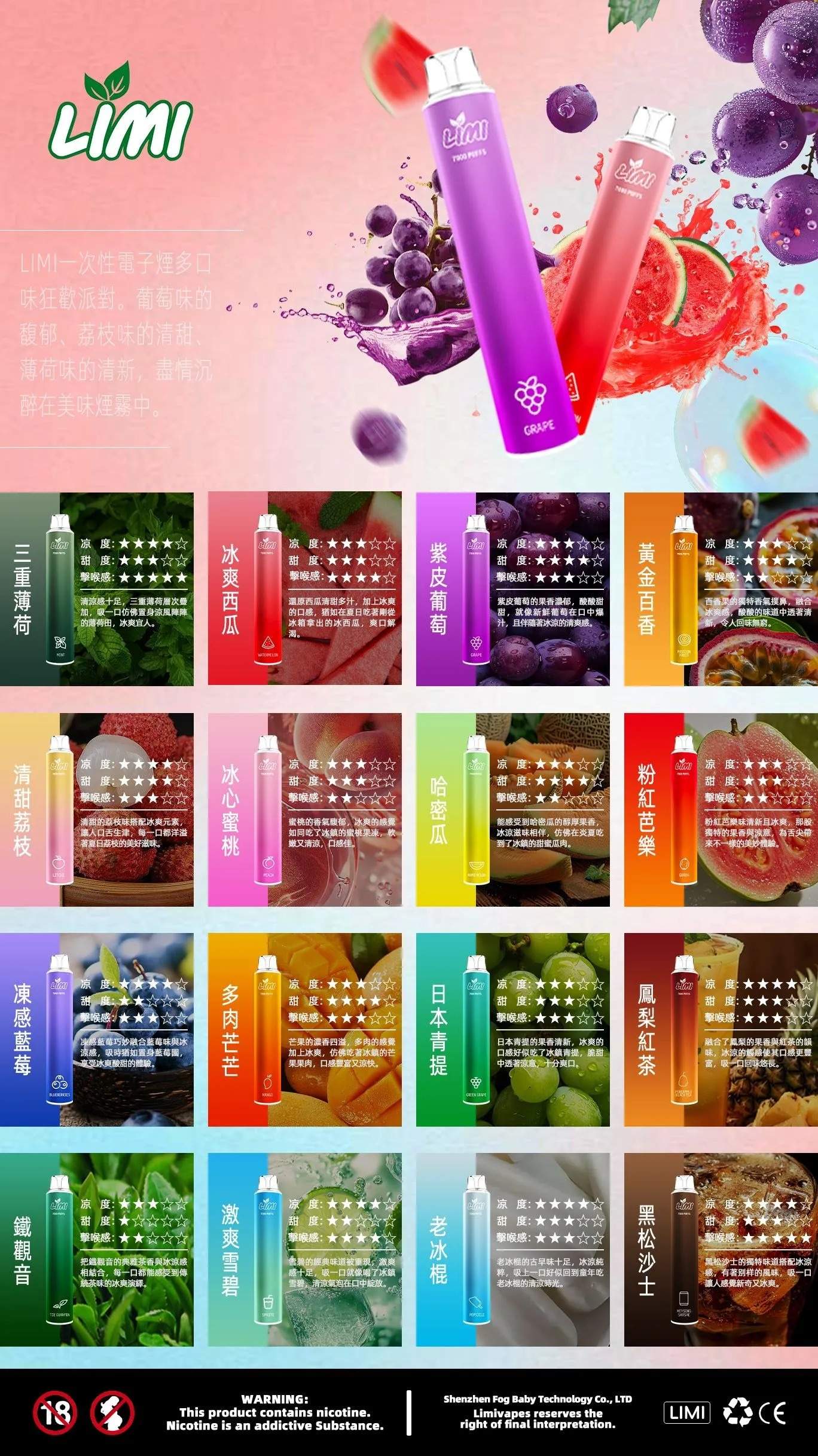 LIMI 7000口_拋棄式電子煙_口味列表及口味特點介紹圖 LIMI 7000口_拋棄式電子煙_口味列表及口味特點介紹圖